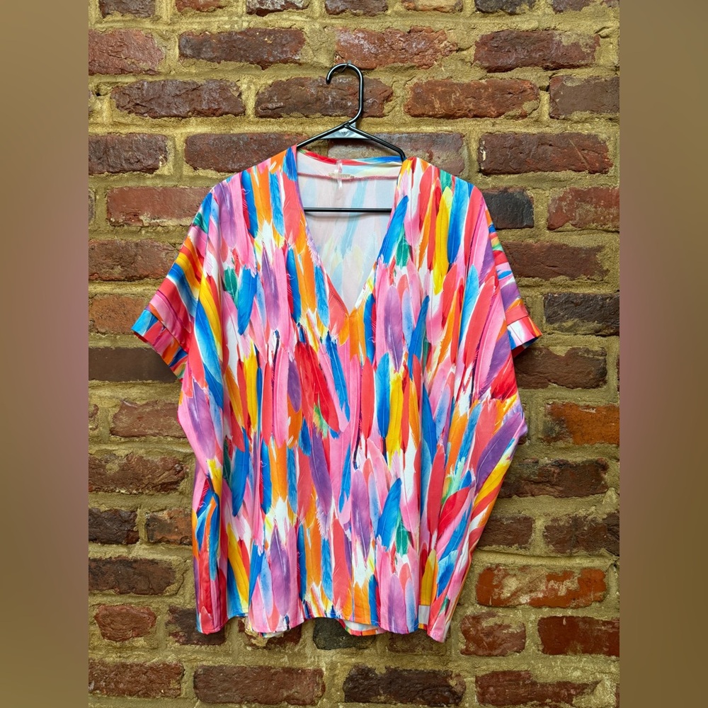 JODIFL Boxy Pink and Blue Graphic Blouse